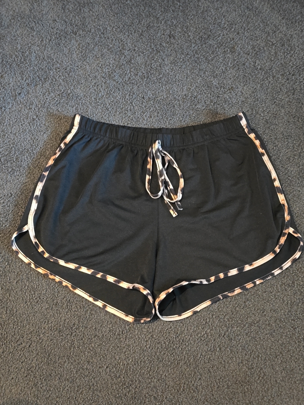 Black Women's Drawstring Lounge Shorts with Leopard Trim